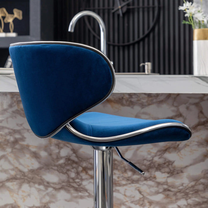 Masaccio Velvet Upholstered Adjustable Swivel Barstool, Set of 2, Blue Default -DTYStore