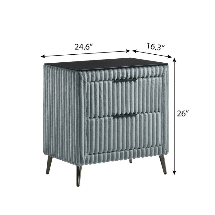 Mavela Wide Wale Corduroy Upholstery Panel King Bed with 2 Nightstands and Bench, Blue Default -DTYStore