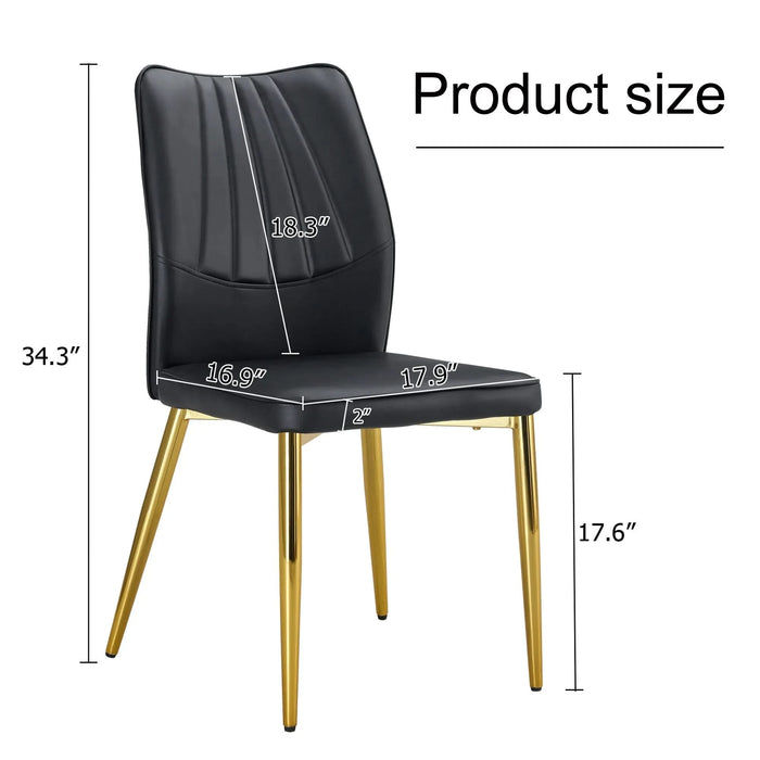 Medieval Modern Black Dining Chairs with Cushions and Golden Metal Legs, PU Material Default -DTYStore