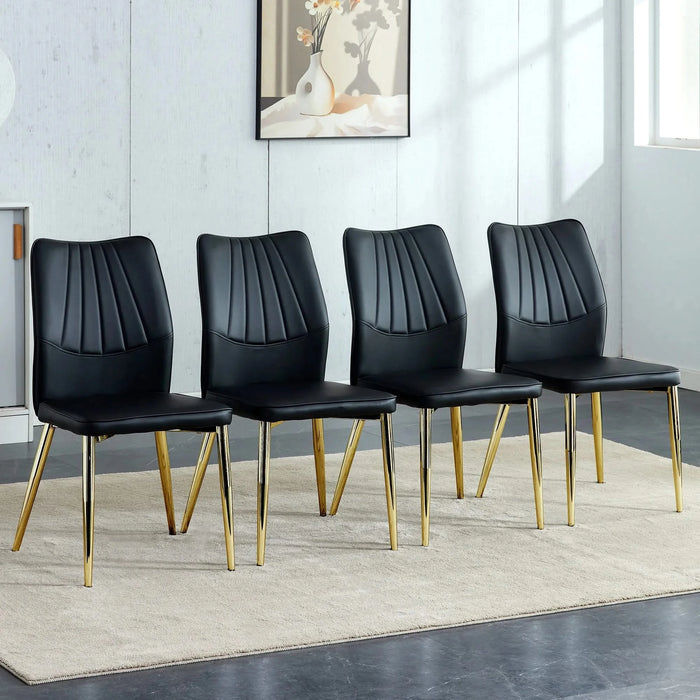 Medieval Modern Black Dining Chairs with Cushions and Golden Metal Legs, PU Material Default -DTYStore