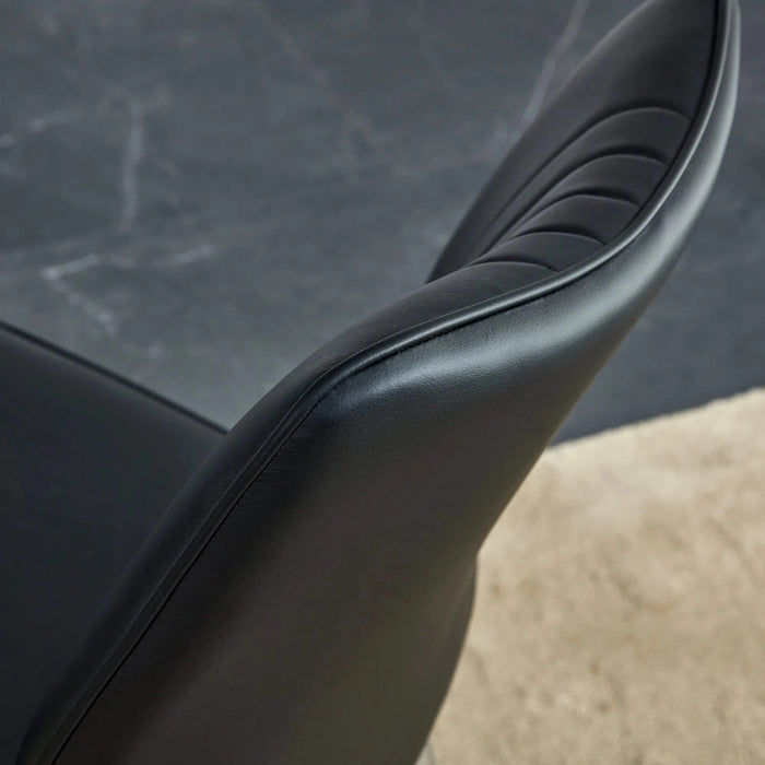 Medieval Modern Black Dining Chairs with Cushions and Golden Metal Legs, PU Material Default -DTYStore