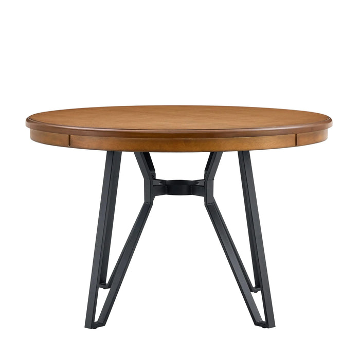 Mid-Century Modern Round Dining Table with Metal Legs and Open Shelf in Light Ash Default -DTYStore