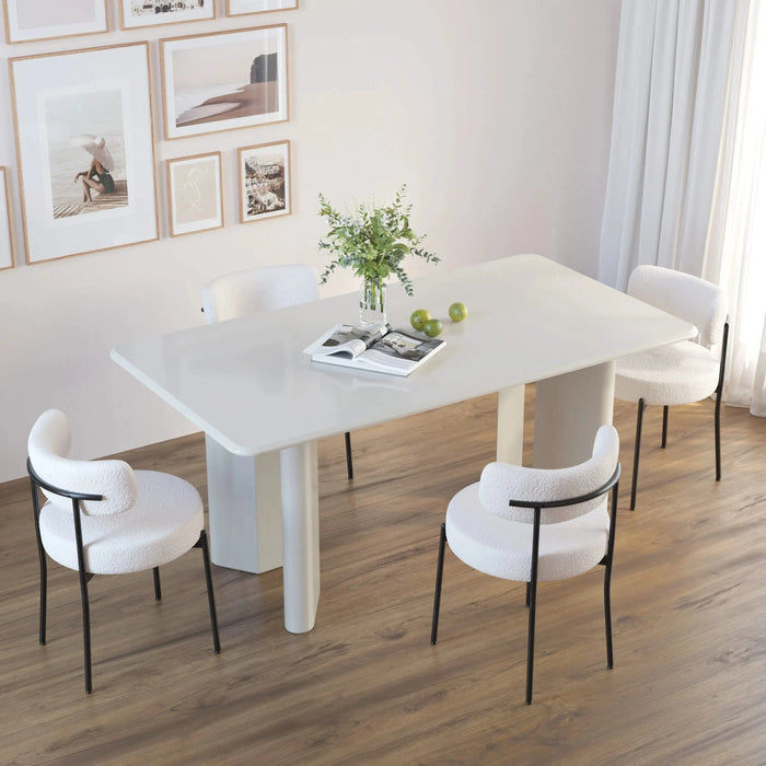 Mid-Century Modern White Dining Chair Set of 4 with Curved Backrest and Black Metal Legs Default -DTYStore