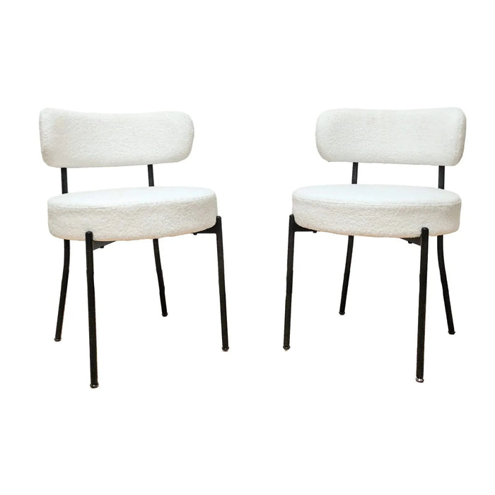 Mid-Century Modern White Dining Chair Set of 4 with Curved Backrest and Black Metal Legs Default -DTYStore