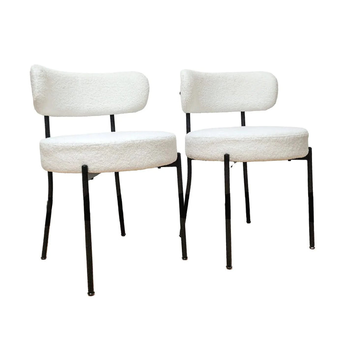 Mid-Century Modern White Dining Chair Set of 4 with Curved Backrest and Black Metal Legs Default -DTYStore
