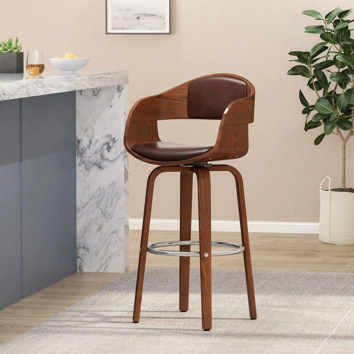 Mid-Century Swivel Bar Stool – Walnut Frame, Chrome Footrest, Dark Brown – Modern Vintage Design, Suitable for Home and Commercial Use, 19.5'(L) x 18.5'(W) x 41.75'(H), Default -DTYStore