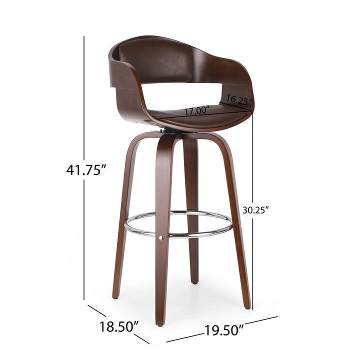 Mid-Century Swivel Bar Stool – Walnut Frame, Chrome Footrest, Dark Brown – Modern Vintage Design, Suitable for Home and Commercial Use, 19.5'(L) x 18.5'(W) x 41.75'(H), Default -DTYStore