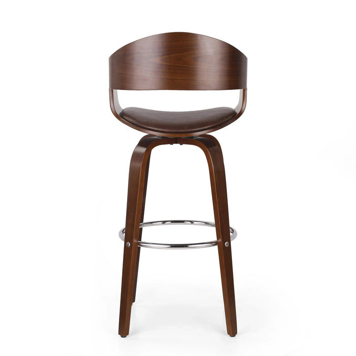 Mid-Century Swivel Bar Stool – Walnut Frame, Chrome Footrest, Dark Brown – Modern Vintage Design, Suitable for Home and Commercial Use, 19.5'(L) x 18.5'(W) x 41.75'(H), Default -DTYStore