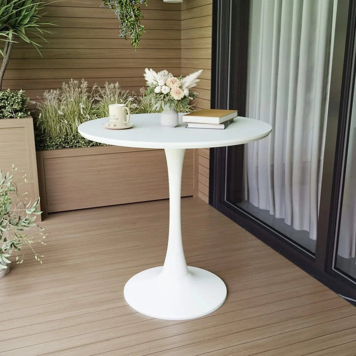 Mid-Century White Round Dining Table with MDF Table Top & Pedestal Base for 2-4 People Default -DTYStore