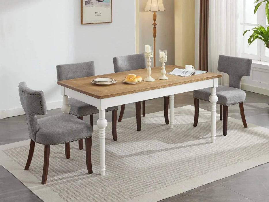 Mid Century Modern Dining Chairs Set of 2, Farmhouse Linen Fabric Upholstered Accent Chair Curved Backrest with Copper Nails around,Kitchen Chairs with Hardwood Frame, Gray Default -DTYStore