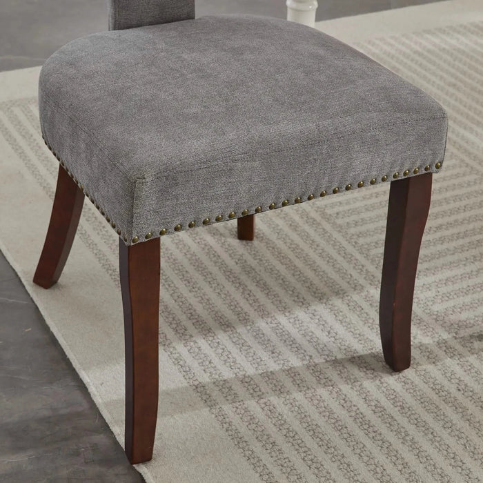 Mid Century Modern Dining Chairs Set of 2, Farmhouse Linen Fabric Upholstered Accent Chair Curved Backrest with Copper Nails around,Kitchen Chairs with Hardwood Frame, Gray Default -DTYStore