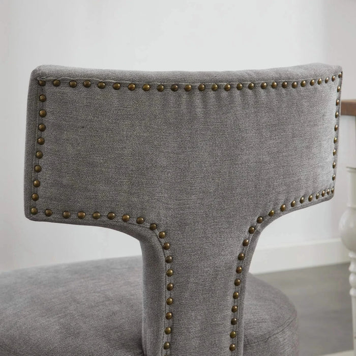 Mid Century Modern Dining Chairs Set of 2, Farmhouse Linen Fabric Upholstered Accent Chair Curved Backrest with Copper Nails around,Kitchen Chairs with Hardwood Frame, Gray Default -DTYStore