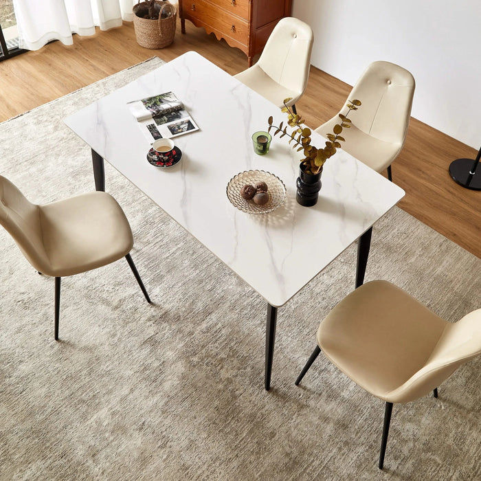 Mid Century Modern Dining Table 55 Inch Round White Sintered Stone Top Heavy Duty Metal Legs Waterproof Surface for Kitchen Dining Room or Office Furniture Default -DTYStore