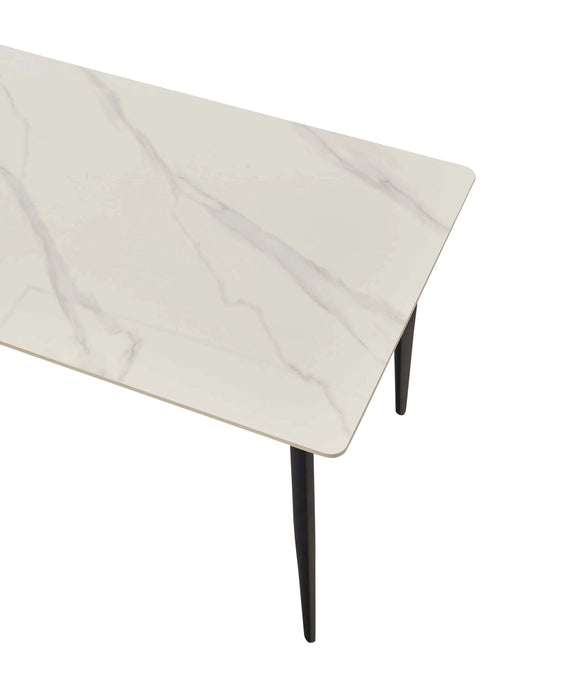 Mid Century Modern Dining Table 55 Inch Round White Sintered Stone Top Heavy Duty Metal Legs Waterproof Surface for Kitchen Dining Room or Office Furniture Default -DTYStore