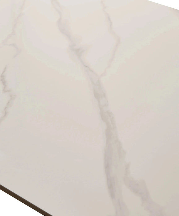 Mid Century Modern Dining Table 55 Inch Round White Sintered Stone Top Heavy Duty Metal Legs Waterproof Surface for Kitchen Dining Room or Office Furniture Default -DTYStore