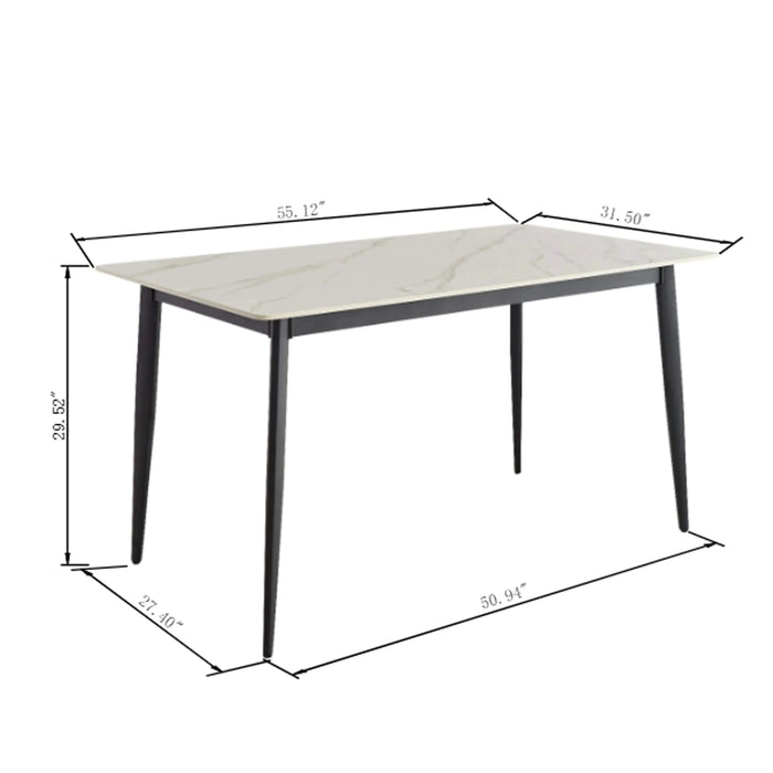 Mid Century Modern Dining Table 55 Inch Round White Sintered Stone Top Heavy Duty Metal Legs Waterproof Surface for Kitchen Dining Room or Office Furniture Default -DTYStore