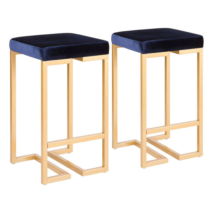 Midas 26' Contemporary-Glam Counter Stool in Gold with Blue Velvet Cushion by LumiSource - Set of 2 Default -DTYStore