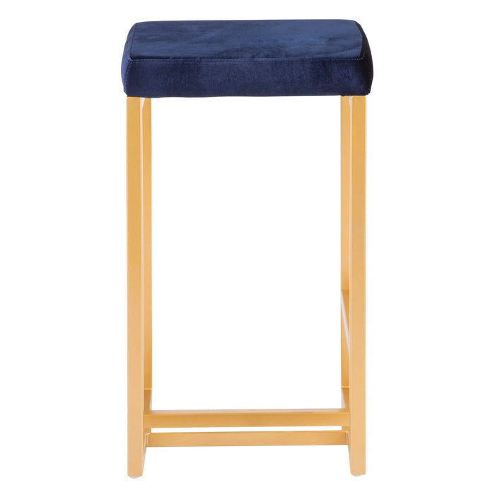 Midas 26' Contemporary-Glam Counter Stool in Gold with Blue Velvet Cushion by LumiSource - Set of 2 Default -DTYStore