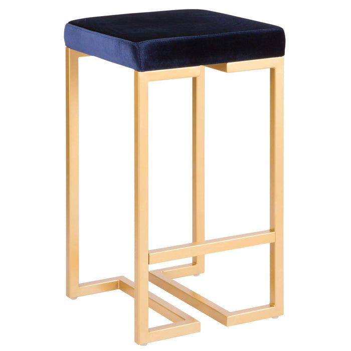 Midas 26' Contemporary-Glam Counter Stool in Gold with Blue Velvet Cushion by LumiSource - Set of 2 Default -DTYStore
