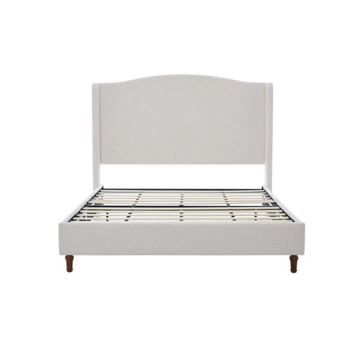 Minimalist Designs Hannah Upholstered Wingback King Bed Frame with 54' Headboard in Premium Textured Canvas Chenille Look Ivory Default -DTYStore