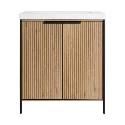 Modern 30' Freestanding Bathroom Vanity with Resin Sink & Soft-Close Cabinet Doors in Light Coffee Plywood Default -DTYStore