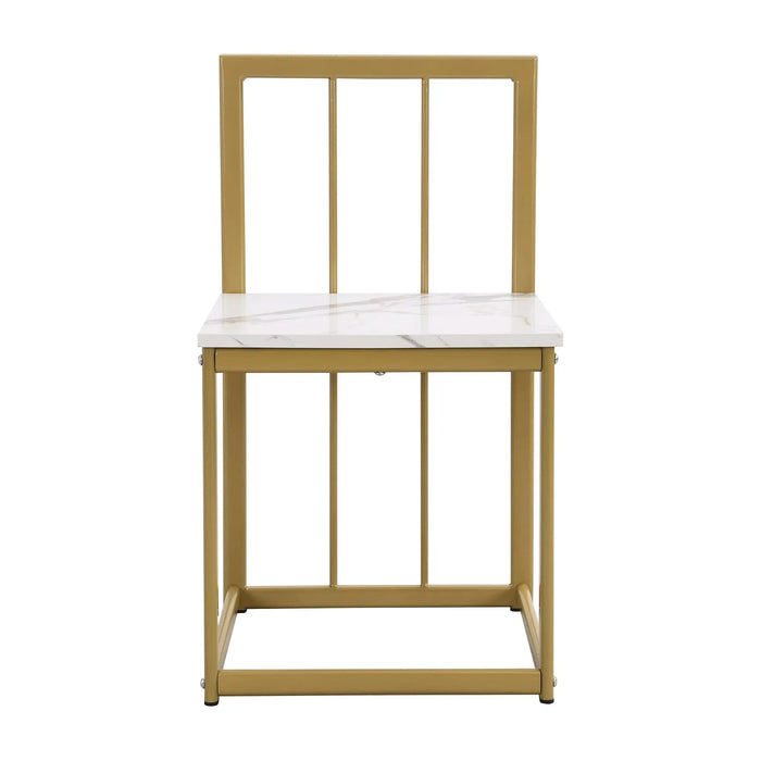 Modern 7-Piece Dining Table Set with Faux Marble Compact 55Inch Kitchen Table Set for 6, Golden+White Default -DTYStore