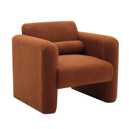 Modern Accent Chair Upholstered Comfy Reading Arm Chair Lambskin Sherpa Fabric Burnt Orange Default -DTYStore
