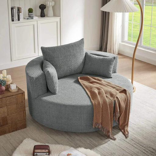 Modern Accent Swivel Barrel Chair with Removable Pillows, Grey Chenille, 56.3x56.3x35.5 in Default -DTYStore