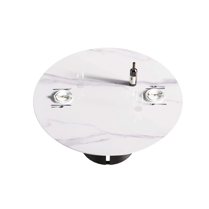 Modern Artificial Stone Round Dining Table with Black Carbon Steel Base, Seats 6, 59.05 Inches Default -DTYStore