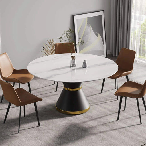 Modern Artificial Stone Round Dining Table with Black Carbon Steel Base, Seats 6, 59.05 Inches Default -DTYStore