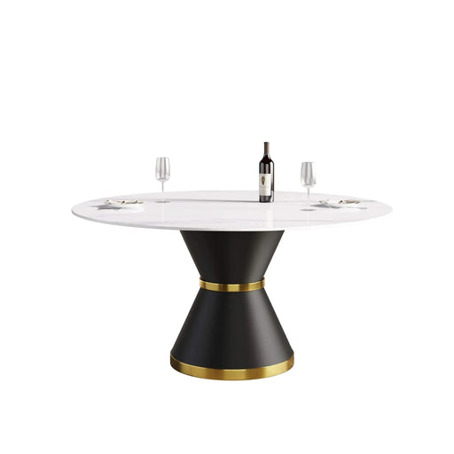 Modern Artificial Stone Round Dining Table with Black Carbon Steel Base, Seats 6, 59.05 Inches Default -DTYStore