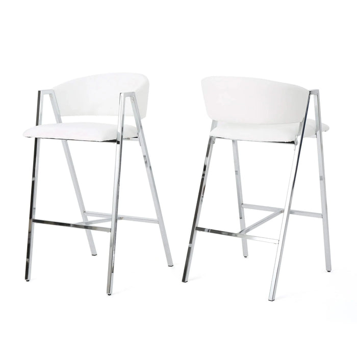 Modern Bar Stools Set of 2 with Low Back and Arms in Ivory PU Upholstery and Durable Metal Frame Default -DTYStore