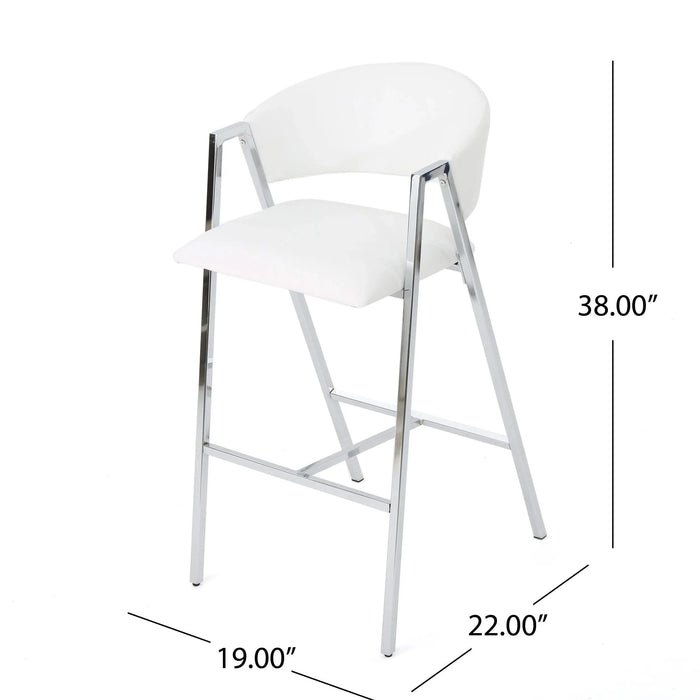 Modern Bar Stools Set of 2 with Low Back and Arms in Ivory PU Upholstery and Durable Metal Frame Default -DTYStore