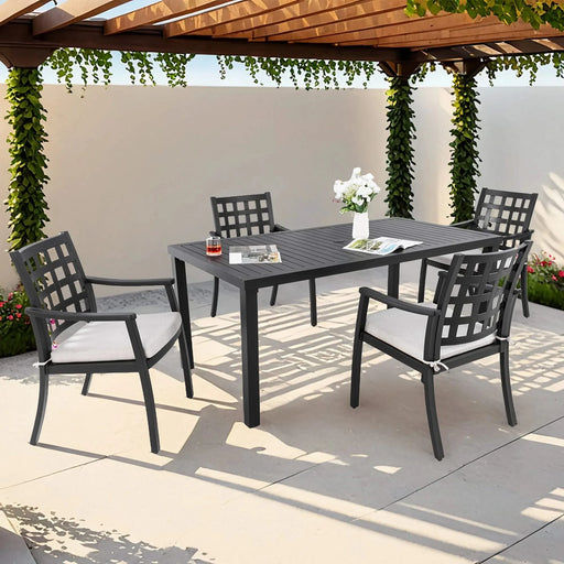 Modern Classic 5PCs Outdoor Patio Dining Set, a Rectangular Table and Four Stationary Dining Chairs, Cast Aluminum, Rust-Free, Textured Ember Black Finish, Sunbrella Cushions, Weather-Resistant Default -DTYStore