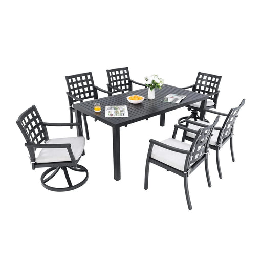 Modern Classic 7PC Outdoor Patio Dining Set with Rectangular Table, Six Chairs, Cast Aluminum, Ember Black, Sunbrella Cushions Default -DTYStore
