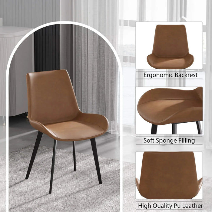 Modern Dining Chair Living Room Black Metal Leg Dining Chair-Brown-2pcs/ctn Default -DTYStore