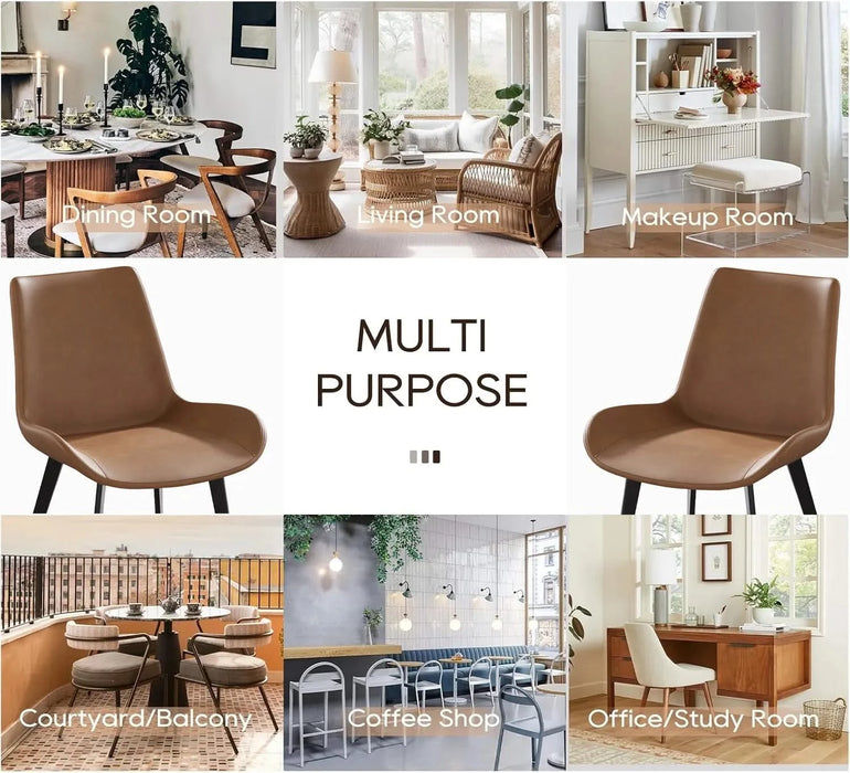 Modern Dining Chair Living Room Black Metal Leg Dining Chair-Brown-2pcs/ctn Default -DTYStore