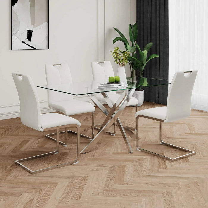 Modern Dining Chairs with Faux Leather Padded Seat Dining Living Room Chairs Upholstered Chair with Chrome Metal Legs Design for Kitchen, Living, Bedroom, Dining Room Side Chairs Set of 4 Default -DTYStore