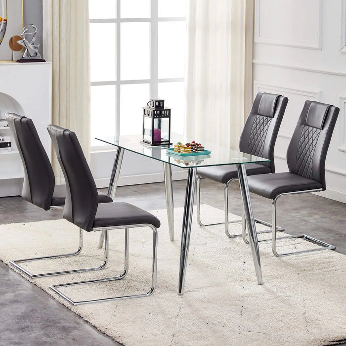 Modern Dining Chairs with Faux Leather Padded Seat Dining Living Room Chairs Upholstered Chair with Metal Legs Design for Kitchen, Living, Bedroom, Dining Room Side Chairs Set of 4 (Grey+PU)C-001 Default -DTYStore