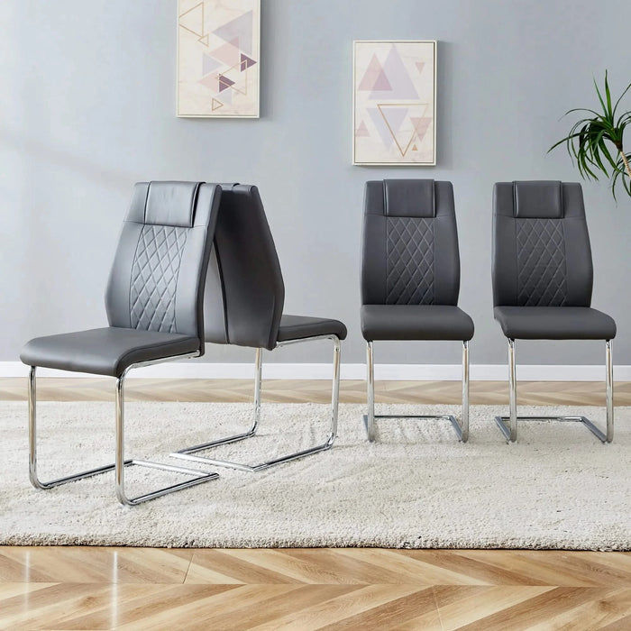 Modern Dining Chairs with Faux Leather Padded Seat Dining Living Room Chairs Upholstered Chair with Metal Legs Design for Kitchen, Living, Bedroom, Dining Room Side Chairs Set of 4 (Grey+PU)C-001 Default -DTYStore