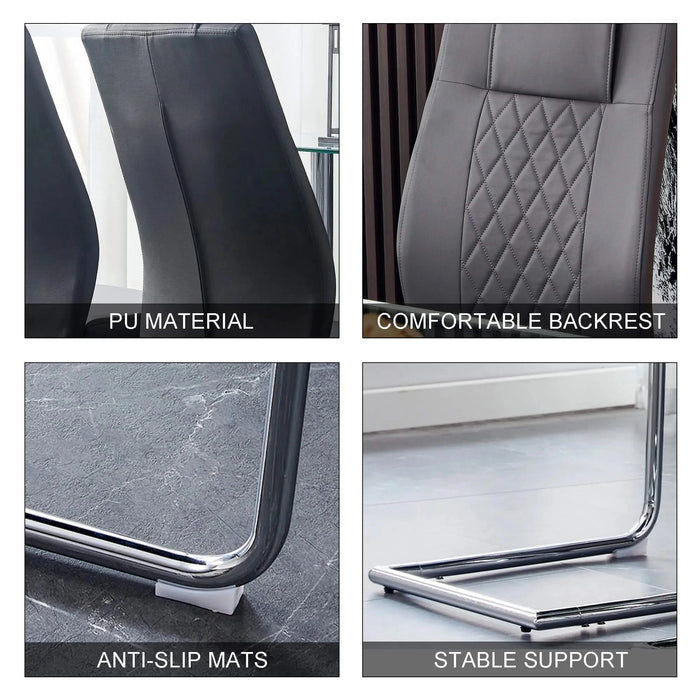 Modern Dining Chairs with Faux Leather Padded Seat Dining Living Room Chairs Upholstered Chair with Metal Legs Design for Kitchen, Living, Bedroom, Dining Room Side Chairs Set of 4 (Grey+PU)C-001 Default -DTYStore