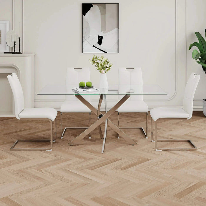 Modern Dining Chairs with Faux Leather Padded Seat and Chrome Metal Legs for Kitchen, Living, Bedroom, Dining Room Default -DTYStore