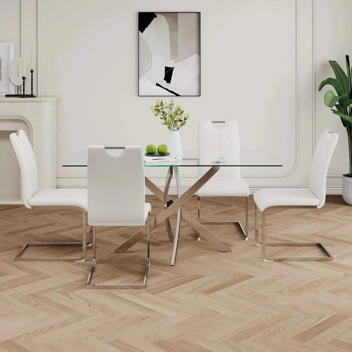 Modern Dining Chairs with Faux Leather Padded Seat and Chrome Metal Legs for Kitchen, Living, Bedroom, Dining Room Default -DTYStore