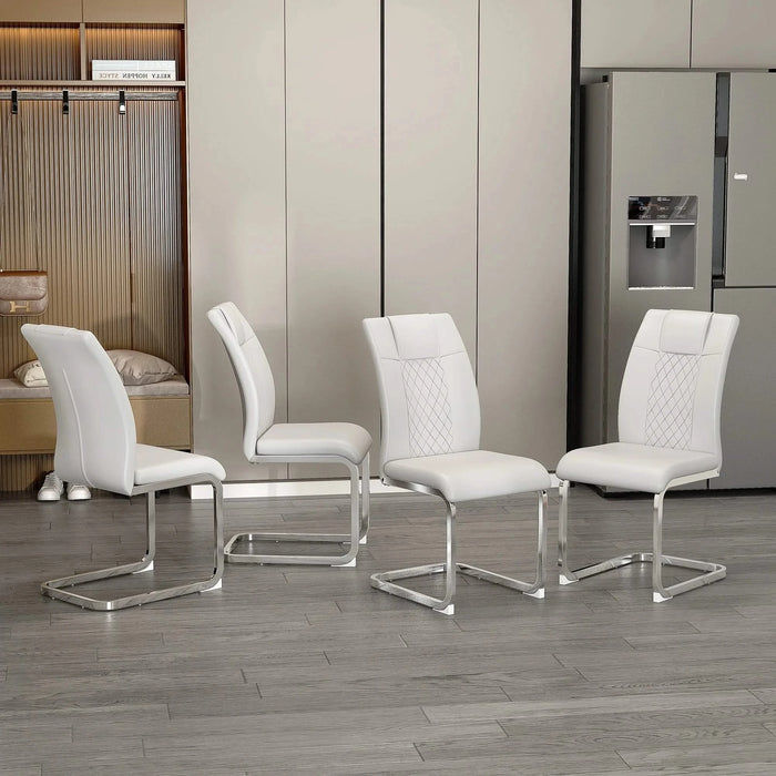 Modern Dining Chairs with Faux Leather Padded Seat and Metal Legs in White, Set of 4 Default -DTYStore