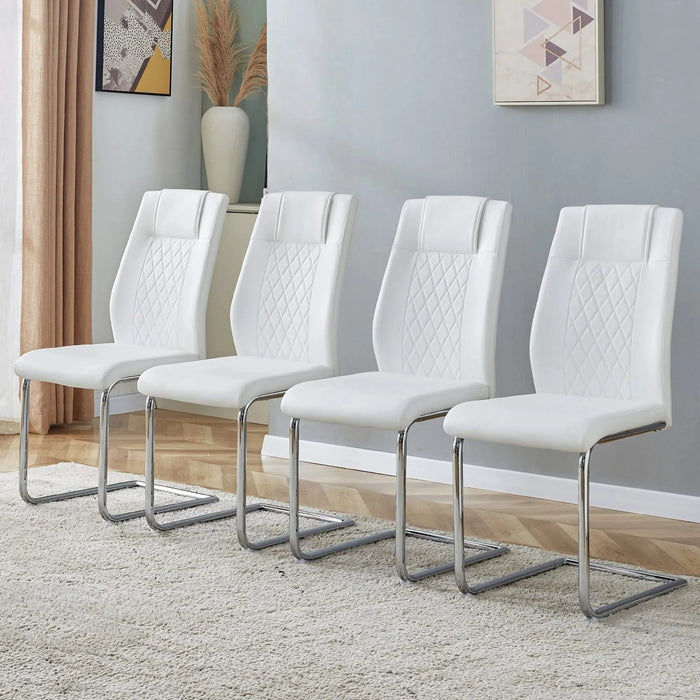 Modern Dining Chairs with Faux Leather Padded Seat and Metal Legs in White, Set of 4 Default -DTYStore