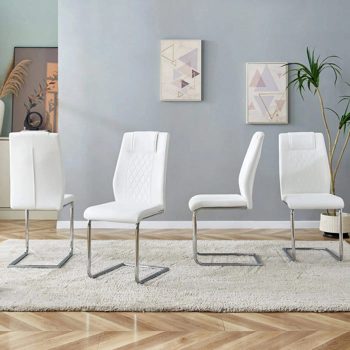Modern Dining Chairs with Faux Leather Padded Seat and Metal Legs in White, Set of 4 Default -DTYStore
