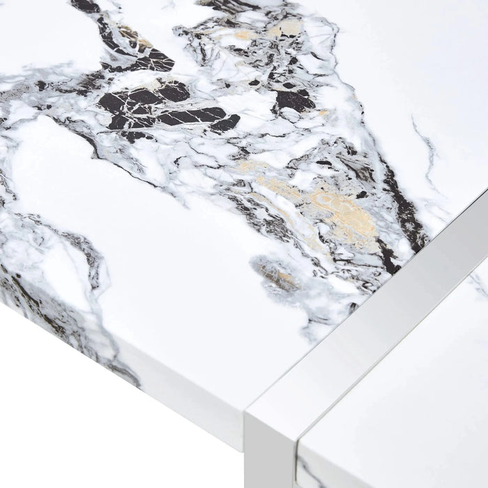 Modern Dining Table, 55 inch Faux Marble Kitchen Table for 4 People, Rectangular Dinner Table for Dining Room, Home Office, Living Room Furniture, Easy Assembly, (White & Silver)(Only Table) Default -DTYStore
