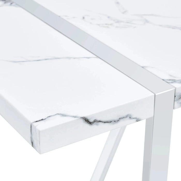 Modern Dining Table, 55 inch Faux Marble Kitchen Table for 4 People, Rectangular Dinner Table for Dining Room, Home Office, Living Room Furniture, Easy Assembly, (White & Silver)(Only Table) Default -DTYStore