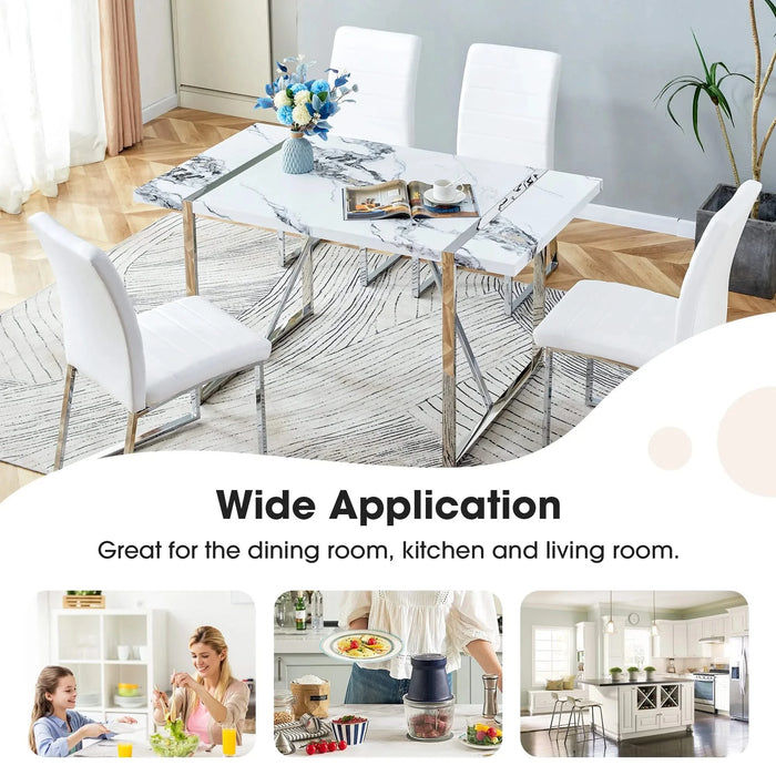 Modern Dining Table, 55 inch Faux Marble Kitchen Table for 4 People, Rectangular Dinner Table for Dining Room, Home Office, Living Room Furniture, Easy Assembly, (White & Silver)(Only Table) Default -DTYStore