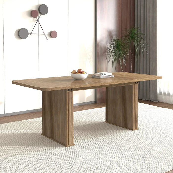 Modern Dining Table for 6-10 People, Wood Kitchen Table with Double Robust Pedestal, Wooden Dinner Table for Dining Room Default -DTYStore